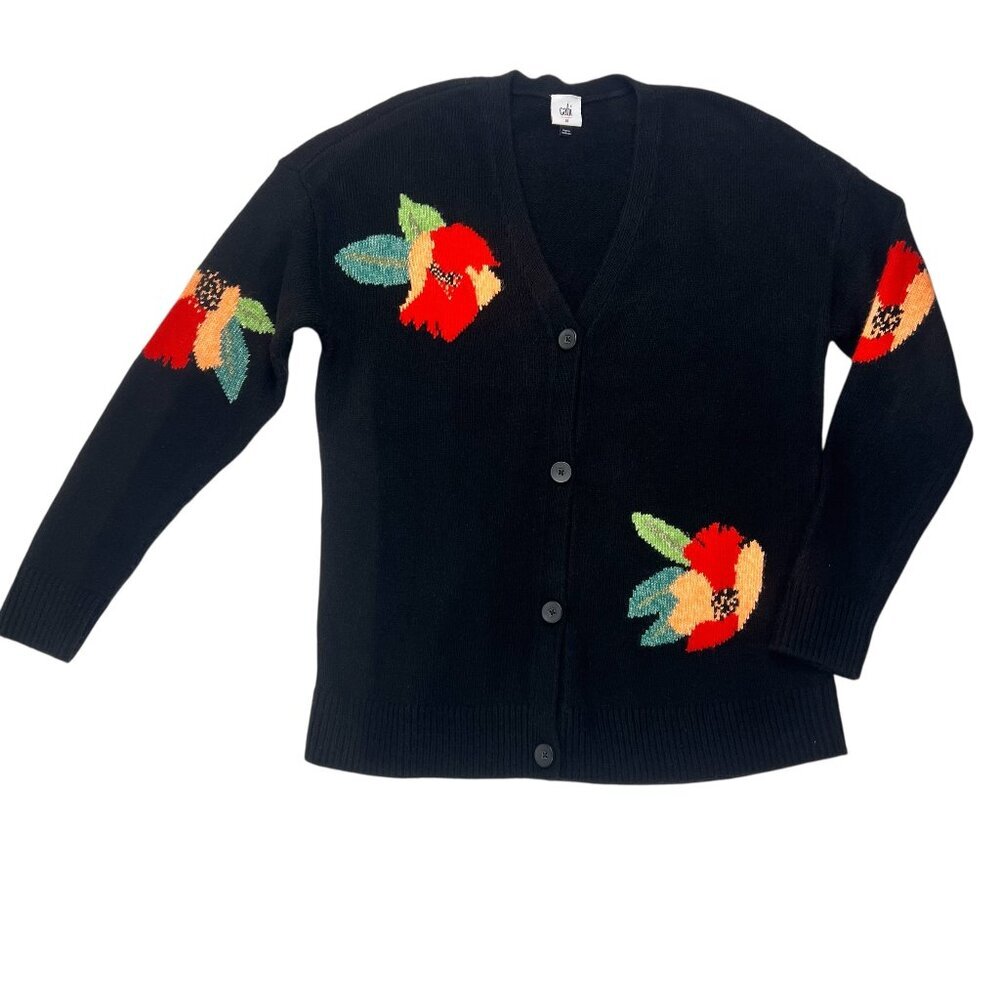 CAbi Roses Knit Cardigan Sweater Button Down Size M